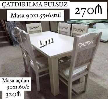 otaq etirleri: Masa dəsti MASA +6 STULL💥 Masa bağlı: 90×1.55+6stul: 270₼ Masa