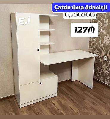 ofis masa: Ağ rəngli funksional iş/oxu masası və şkaflı modul - Ölçü: 150 x 150 — 1
