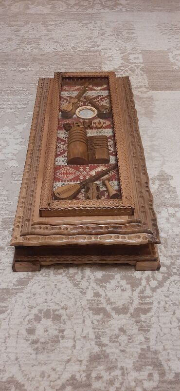 Masaüstü dəstlər: Əl oyma naxışlı taxta tavla dəsti - Material: bərk ağac (tam taxta — 7