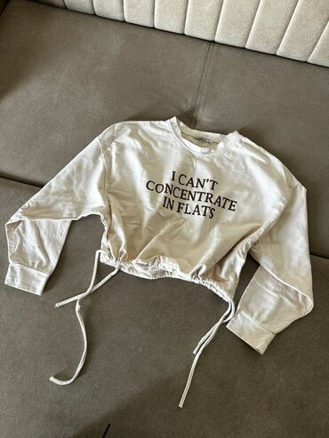 женские кардиганы большого размера: Qadınlar üçün qısa kəsimli sweatshirt. (M/L) - Rəng: krem/ekru - Ön