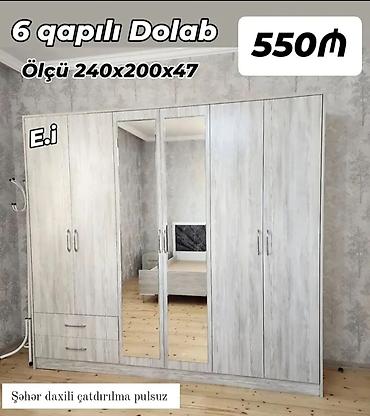 paltar skaf: Yeni, 6 qapı, Ağ, Açılan, Düz dolab — 1
