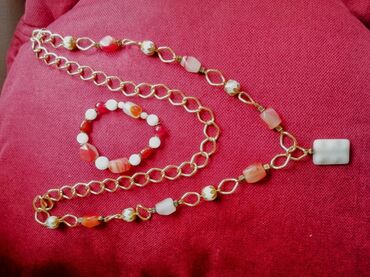nakit kompleti: Unikatna duža ogrlica i narukvica od karneola sa ukrasnim elementima