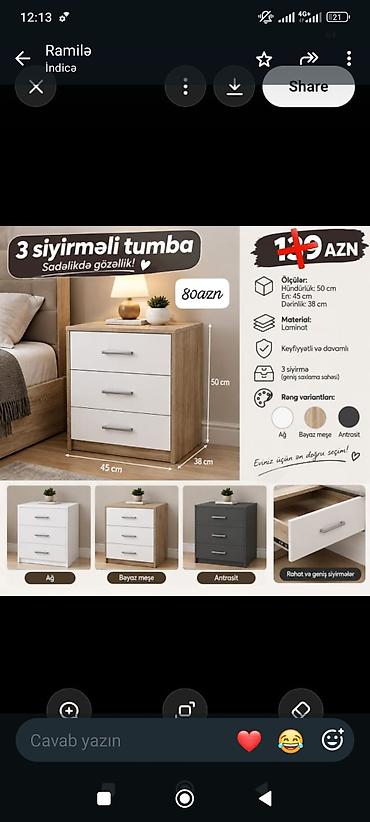 3 siyirməli tumba – sadə və funksional dizayn Ölçülər: - Hündürlük