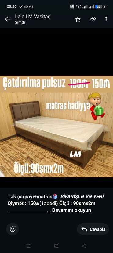 Sifarişlə çarpayılar: *Tək çarpayı+matras🎁* _*SİFARİŞLƏ VƏ YENİ*_ *Qiymət : 150₼*(1ədədi)
