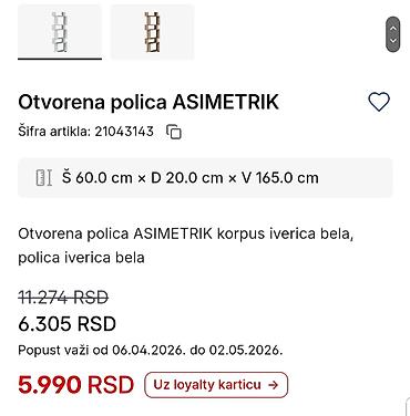 trpezarijake stolice: Polica otvorena ASIMETRIK bela boja. - Dimenzije: širina 60 cm × — 3