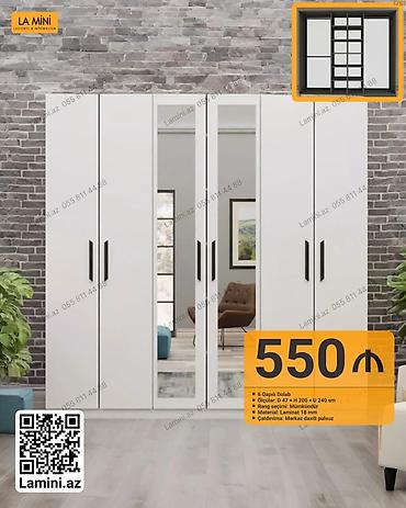 Mebel: 6 qapılı dolab - Ölçülər: dərinlik 47 sm × hündürlük 200 sm × uzunluq — 1