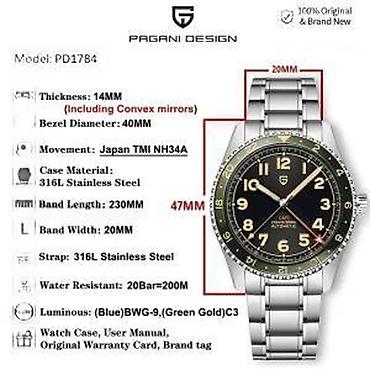 Ručni satovi: PAGANI DESIGN PD-1784 GMT - 40mm - Zelena PAGANI DESIGN PD-1784 GMT - — 12