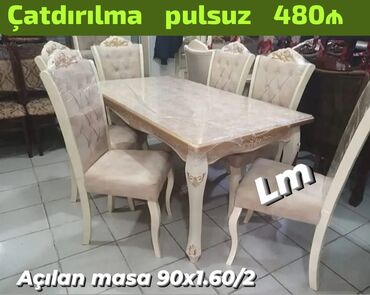 masa dəst: Qonaq otağı üçün, Yeni, Kvadrat masa, 6 stul, Azərbaycan