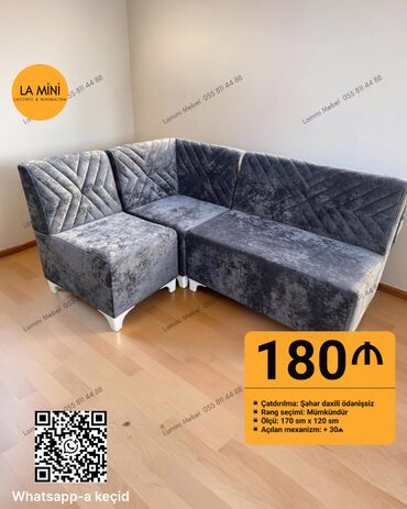 Divanlar: Künc divan, Mətbəx üçün, Parça, Bazasız, Açılmayan