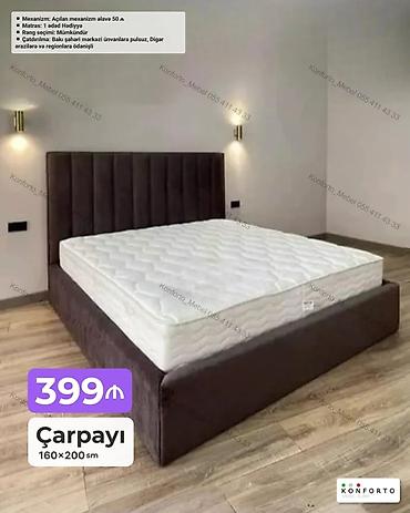 Ev və bağ: Çarpayı – 160×200 sm - Yumşaq toxumalı, hündür başlıqla dizayn — 1