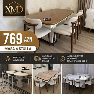 mətbəxt divanı: MDF boyalı yemək masası və stul dəstləri - Masa 6 stulla: 769 AZN - — 3