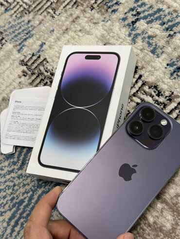 Apple iPhone: IPhone 14 Pro, Б/у, 128 ГБ, Deep Purple, Зарядное устройство, Защитное стекло, Чехол, 85 %