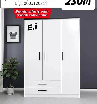 siyirmeli dolab: Ağ rəngli 3 qapılı paltar şkafı - Ölçü: 200 x 120 x 47 sm (şəkildə — 1