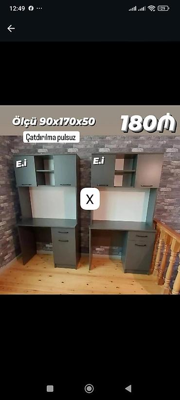 balkon masa: Komputer/iş masası üst dolablı model Ölçü: 90 x 170 x 50 sm — 1