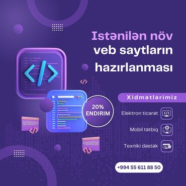 sayt yaratmaq: Veb saytların hazırlanması, Mobil tətbiqlərin hazırlanması | Domen, Hosting