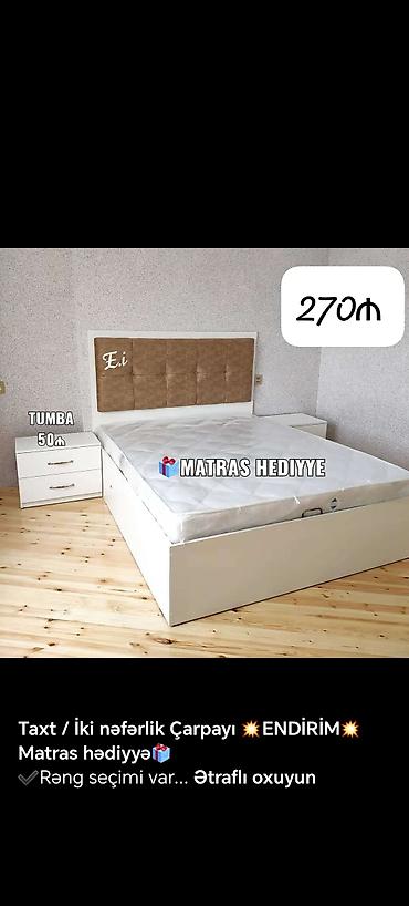 taxt dosəyi: 📌Taxt çarpayı 📏Olcu 2x160 💶Qiymet 259azn dən başlayan qiymətlər — 2