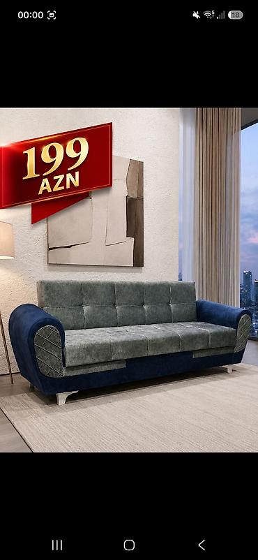 işdenmiş divan: İki rəngli (boz və tünd göy) rahat divan. Yumşaq oturacaq və bel — 1