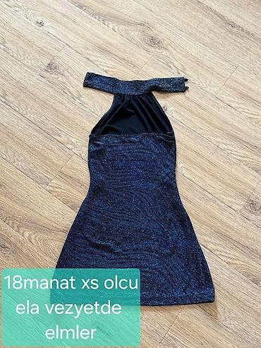 Qadın geyimləri: - Məhsul: Qara-mavi parıltılı mini don - Ölçü: XS - Model: Boynu — 1