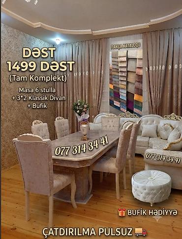 cehizlik mebel destleri: TAM KOMPLEKT DƏST – Klassik qonaq otağı mebel dəsti Tərkib: - Masa + — 1