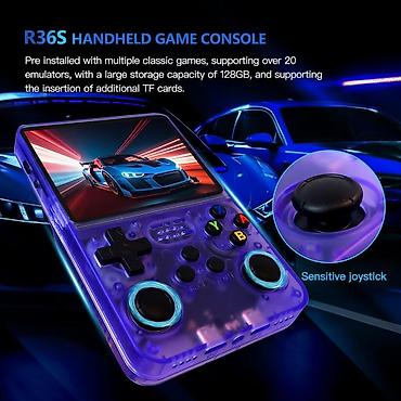 Видеоигры и приставки: R36S portativ retro oyun konsolu – bənövşəyi şəffaf korpus Gta kimi — 6