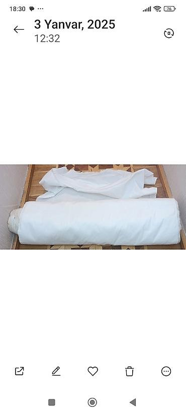 parçalar: Ağ rəngdə parçadan iri rulon - Material: yumuşaq, sıx toxunmuş ağ — 1