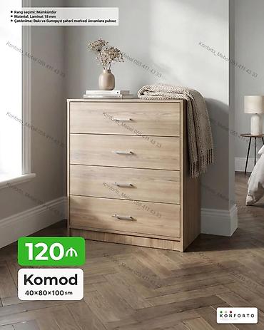 Komodlar: Komod – 4 çekmecəli, müasir minimal dizayn. - Ölçülər: 40×80×100 sm - — 1