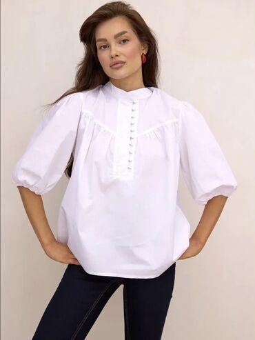 Блузки: Блузка, Крестьянка, Хлопок, Однотонный — 7