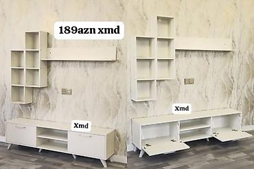 Ağ rəngdə müasir TV altlığı və asma divar modul dəsti. - Komplekt