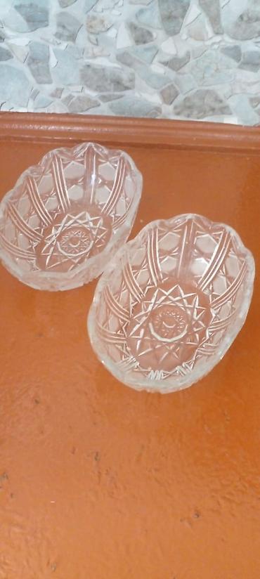tom xrustal qablar: Kəsikli naxışlı şüşə qablar – 2 ədəd dəst - Material: qalın, şəffaf — 1