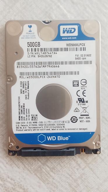 HDD/WD 500 GB az işlənib, noutbuk üçün, sağlamlıq 100% . Satılan kimi