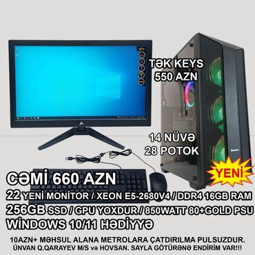 Masaüstü kompüterlər və iş stansiyaları: ⭐TƏK KEYS 850Watt PSU ilə – 550 AZN ⭐22” Yeni Monitorla dəst – 660 AZN