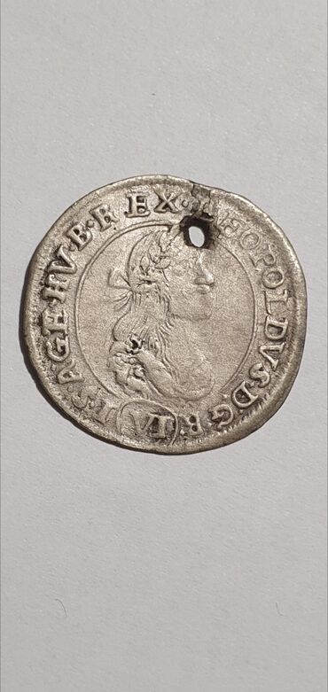 original beneton cijata bila eura: ☆ LEOPOLID I the Hogmouth Hungary King 1672 Silver Coin VI Kreuzer