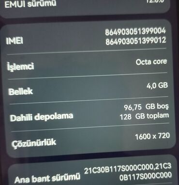 telfon saatlar: Huawei Nova Y70, 128 GB, rəng - Qara, Barmaq izi, İki sim kartlı, Sensor