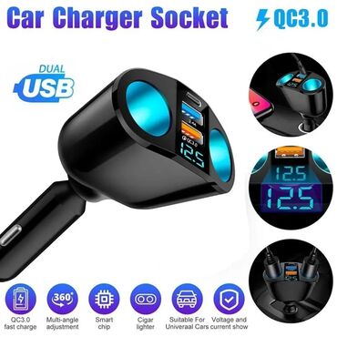 Auto oprema: Dvodelni Spliter Auto upaljac 12V-24V, PD QC3.0, 2 USB Dvodelni — 2