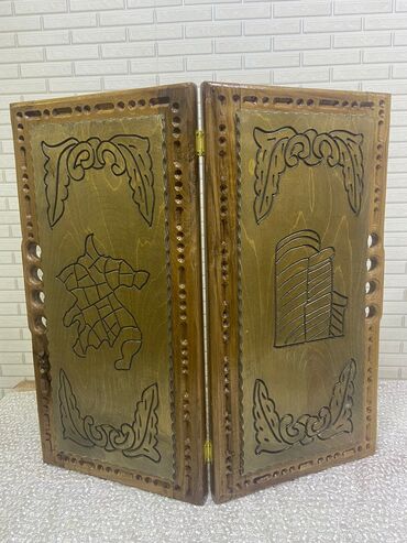 Nərdlər: Əl işləri oymalı taxta nərd-taxta dəsti - Material: tam ağac (taxta) — 12