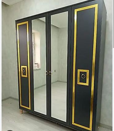 paltar qarderobu: Yeni, 4 qapılı, Güzgülü, Qara, Açılan, Düz dolab — 1