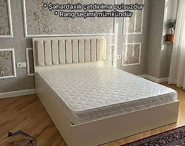 qədim mebel: Müasir yataq dəsti – vysok başlıqla və yumşaq, dikey tikişli üzlük — 1