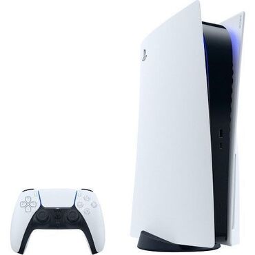 joystick playstation: Ağ rəngdə olan PlayStation 5 oyun konsolu və DualSense oyun paneli