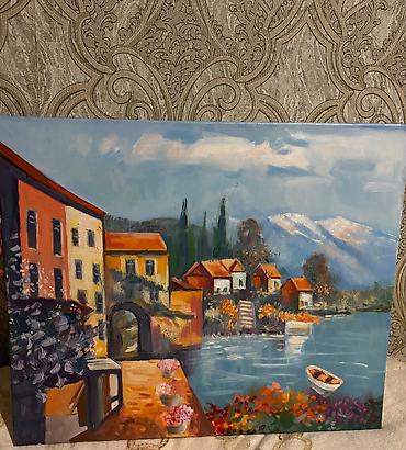 oyal məktəb ləvazimatları: Yağlı boya tablo – rəngarəng Mediterran mənzərə - Texnika: yağlı — 1