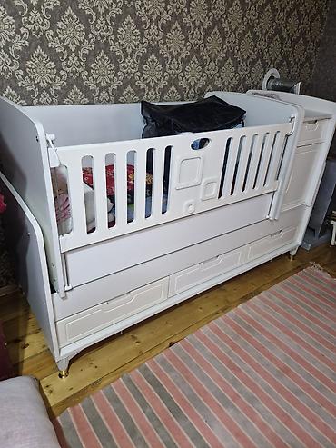 ucuz mebel: Uşaq beşiyi – kombinə edilmiş model - Rəng: ağ - Material: MDF/taxta — 1