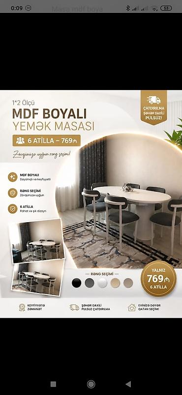 boyama seti: MDF boyalı yemək masası və 6 ədəd stul dəsti - Ölçü: 1×2 m - — 4
