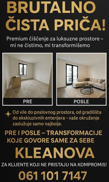 Biznis usluge: ### **✨ KLEANOVA – Kada čistoća postane luksuz! ✨** 🔹 **Imate — 15