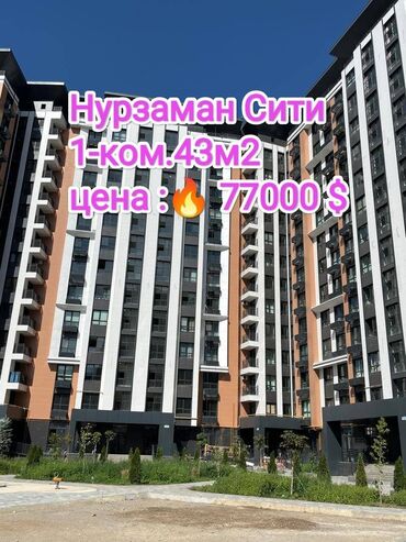 продажа однокомнатных квартир в бишкеке: 1 бөлмө, 43 кв. м, Элитка, 12 кабат, Евроремонт
