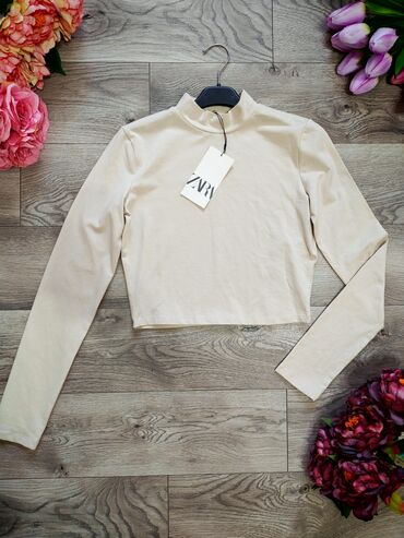 crop top c a: Zara, S (EU 36), Pamuk, Jednobojni, bоја - Bež