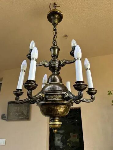 RS - Antique Chandeliers: Stari mesingani luster - 9 sijalica - MOGUĆ PREVOZ U dobrom stanju 💎 — 2