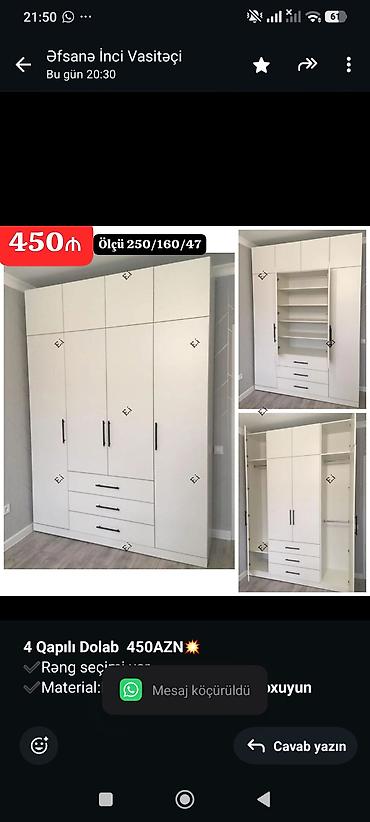 plastik dolabı: *4 Qapılı Dolab 450AZN💥* ✔️Rəng seçimi var ✔️Material:Rusiya — 1