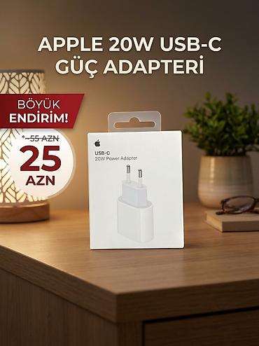 iphone 20: Apple USB‑C 20W Güc Adapteri - Sürətli şarj: 20W çıxış gücü ilə — 1