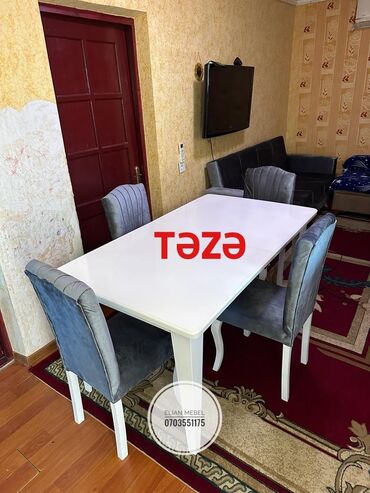 Ofis masaları: Qonaq otağı üçün, Yeni, Açılan, Kvadrat masa, 6 stul, Azərbaycan