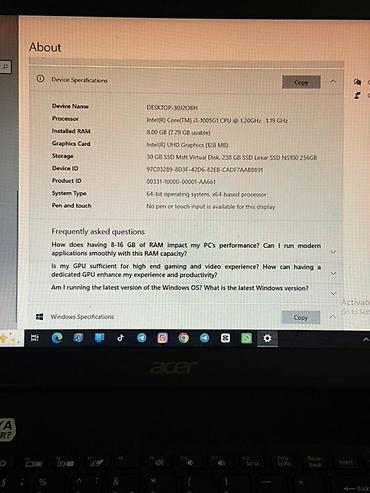 prosessor satilir: Acer Aspire A315-56 noutbuku Acer Aspire 3 noutbuk satılır 💻 Intel — 4