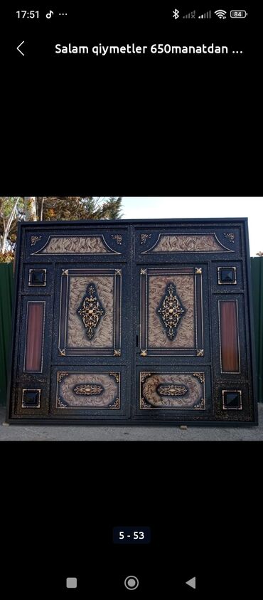 Həyət darvazaları: Dəmir Həyət darvazası, Yana açılan, Mexaniki, Qapı ilə, rəng - Qara — 29